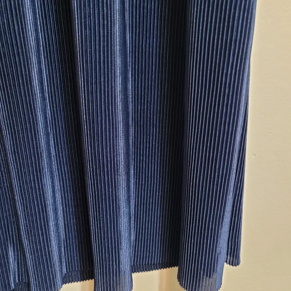 Zara Navy Blue Long Sleeve Gathered Waist Pleated Scoop Neck Midi Dress Size L - Picture 7 of 7